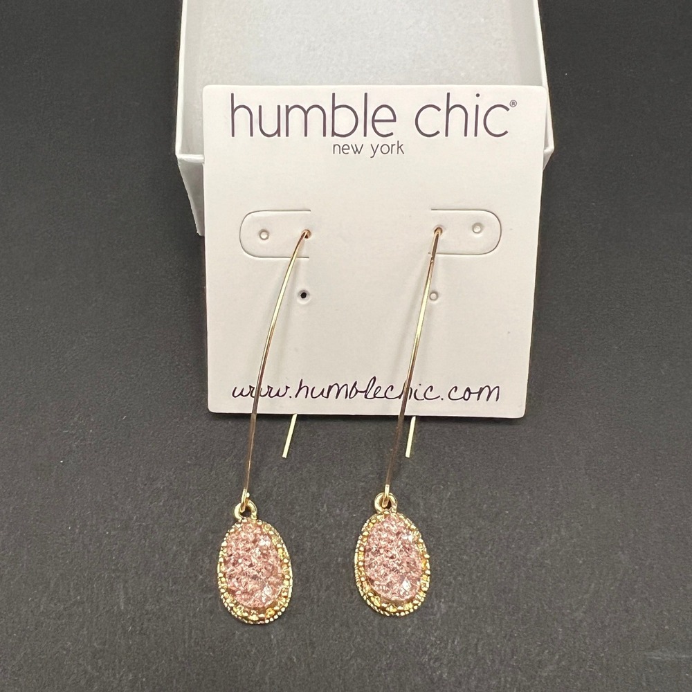 Humble Chic Earrings Pink Rose Gold Druzy Dangle Hook Glam Minimalist